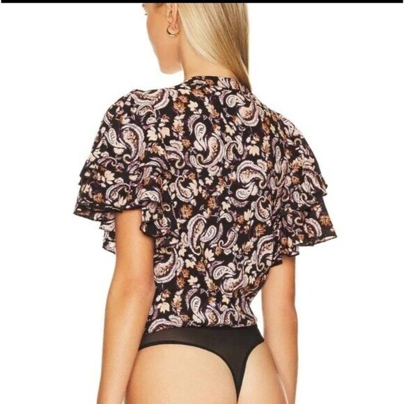Intimately Free People Call Me Later Bodysuit Paisley Black XL Ruffle Chic Boho - Picture 15 of 15
